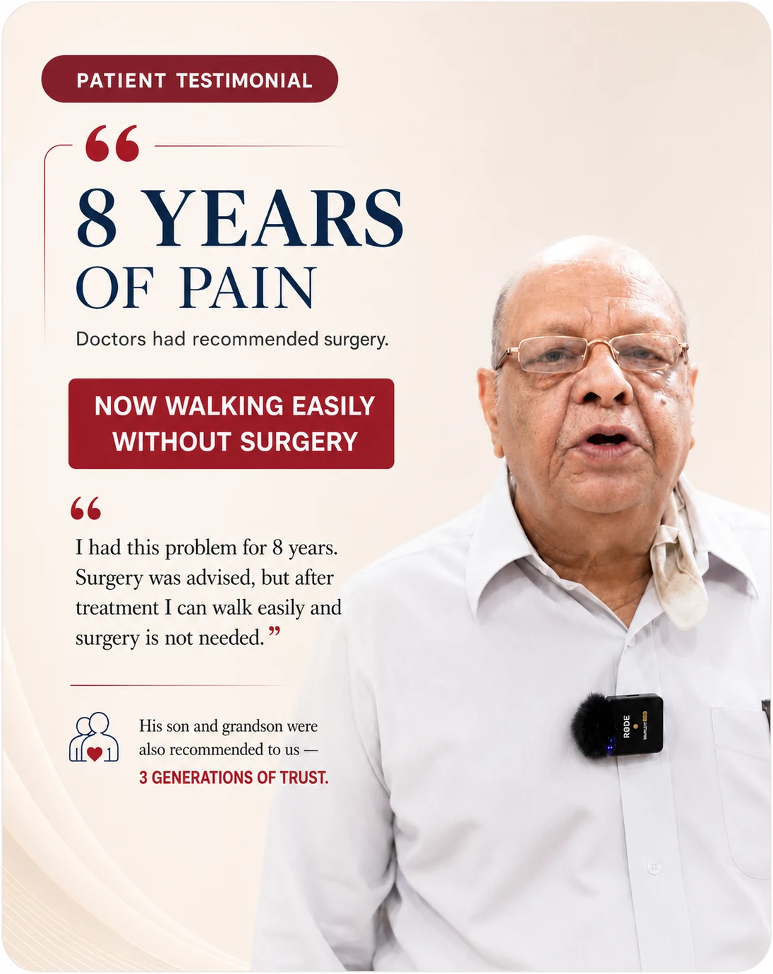 Patient testimonial walking easily without surgery after 8 years of pain